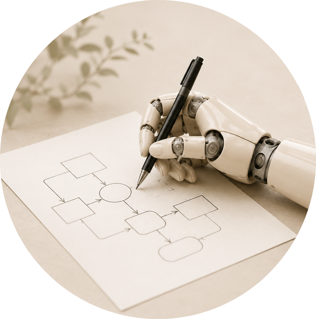 Robotic hand drawing a process diagram