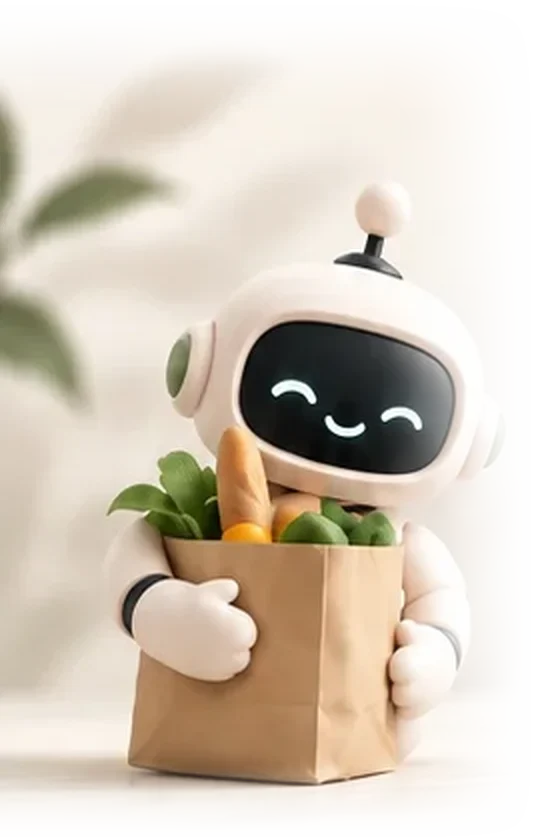 Assistyca's robot carrying a paper bag of groceries
