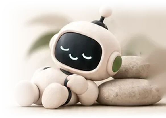 Assistyca's robot resting against a smooth stone